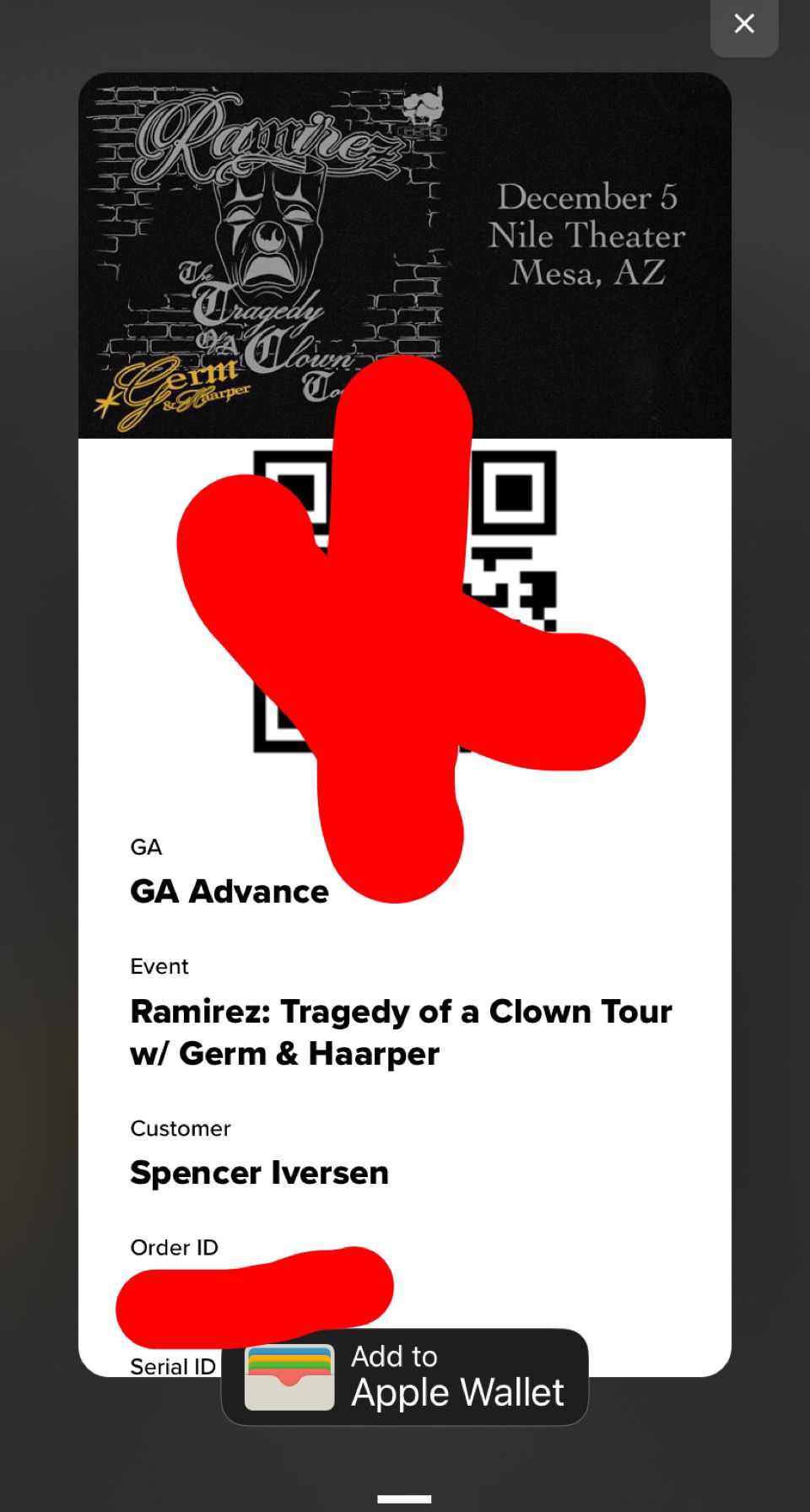 Ramirez Tragedy of A Clown Tour Ticket