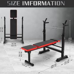 ✌️ XioNiu Adjustable Folding Weight Bench,Strength Training Bench for Full Body Workout,Fitness Barbell Rack and Weight Bench for Home Gym (Red)