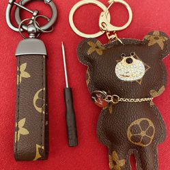 3D Bear keychain, high-grade leather, car key pendant, couple, bag pendant