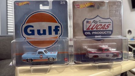 Hot Wheels Premium Gulf & Lucas Oil Chevy Trucks Set