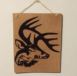 Buck Deer Scenery Hand Burned Wood Sign