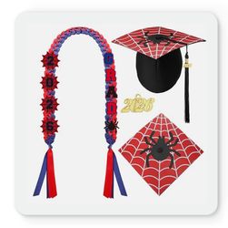 2026 Spider Graduation Lei Red Printed Grad Hat