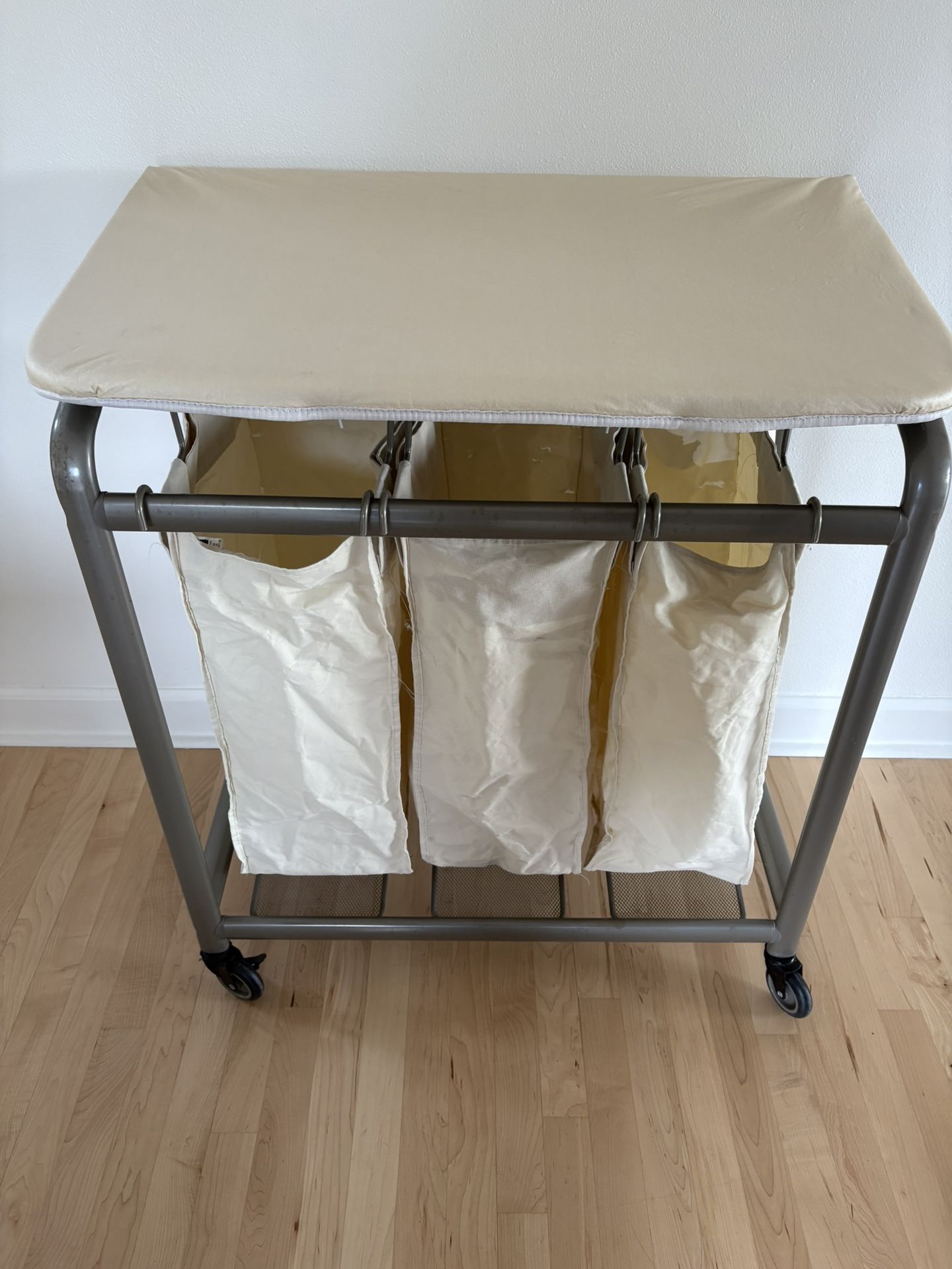 Large Laundry Sorter Cart With Ironing Board Top
