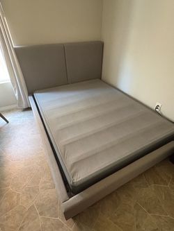 Grey Queen bed frame, headboard and platform box