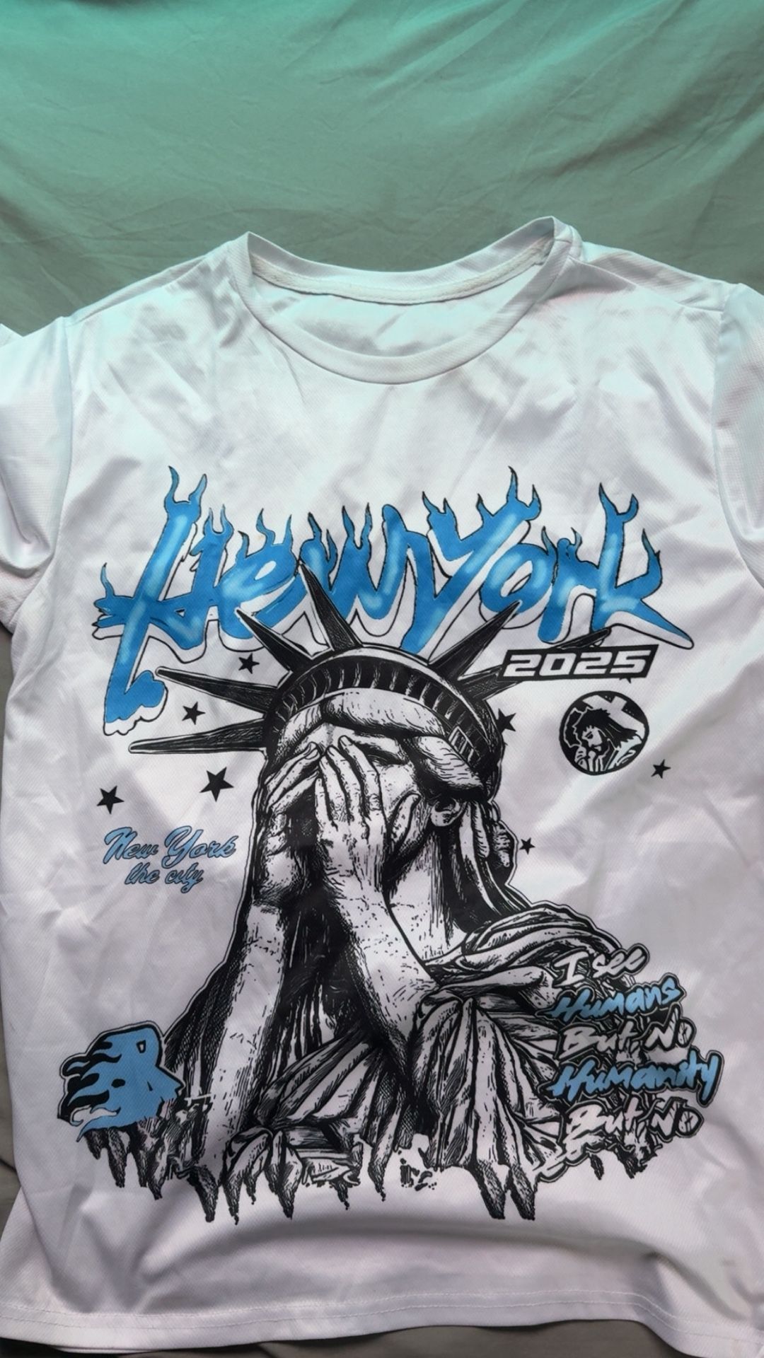 White And Blue Graphic New York Statue of Liberty T-Shirt
