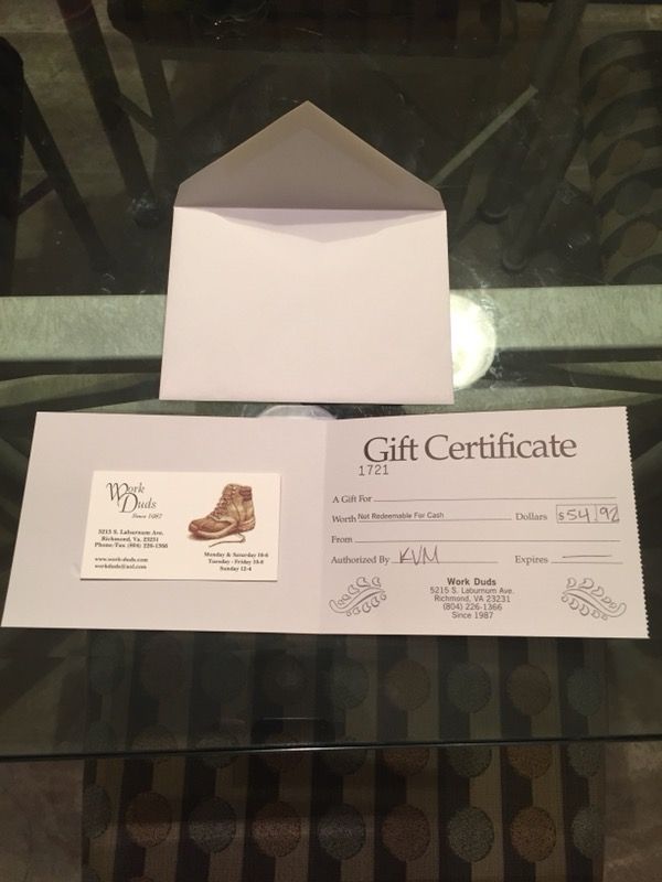 Gift Certificate from Work Duds