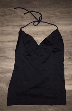 NWOT “KOOKAI” WOMANS BLACK LOW V NECK HALTER TOP