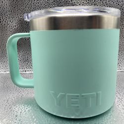 Yeti Rambler 14 Oz Stackable Coffee Mug Stainless Steel Seafoam Teal Used Good