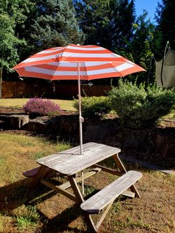 Kids Wood Picnic Table With Brand New Umbrella