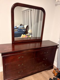 Cherry Wood dresser with mirror and nightstand