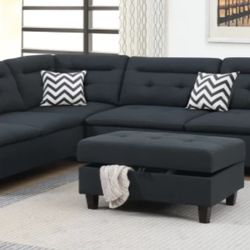 Brand New Black Sectional Sofa w Storage Ottoman