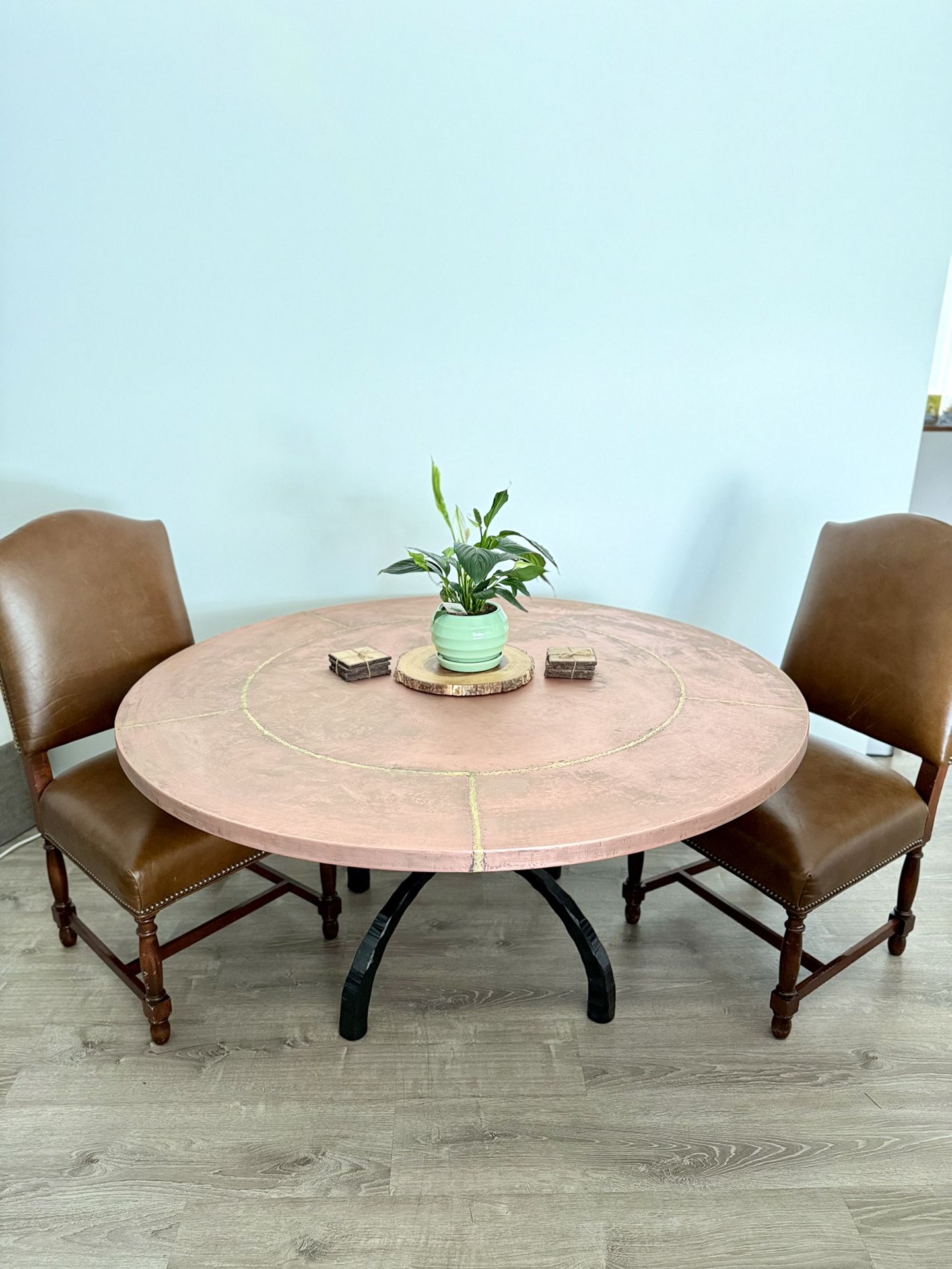 Hammered Copper 70inch Dining Room Table And Chairs