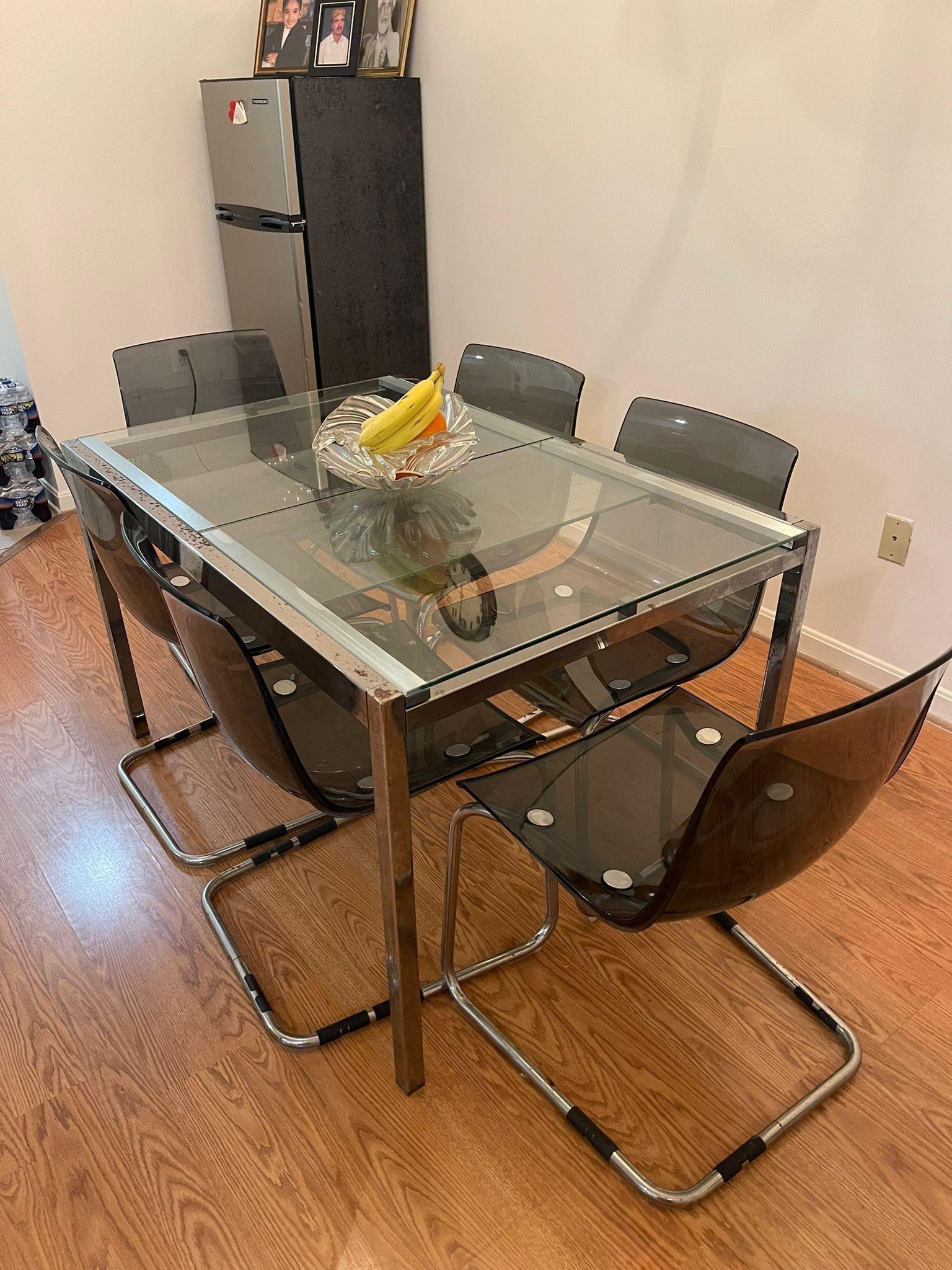 MOVING SALE! IKEA Glass Steel Dining Table Set 7 Piece (1 Table ,6 Chairs)