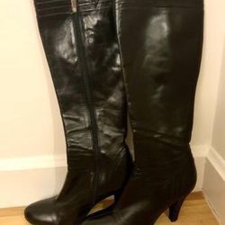 Genuine Leather Women’s High Heel Boots Black Italy Size 7