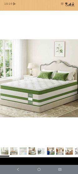 New in box King size 14" Gresy Hybrid Mattress White and Green