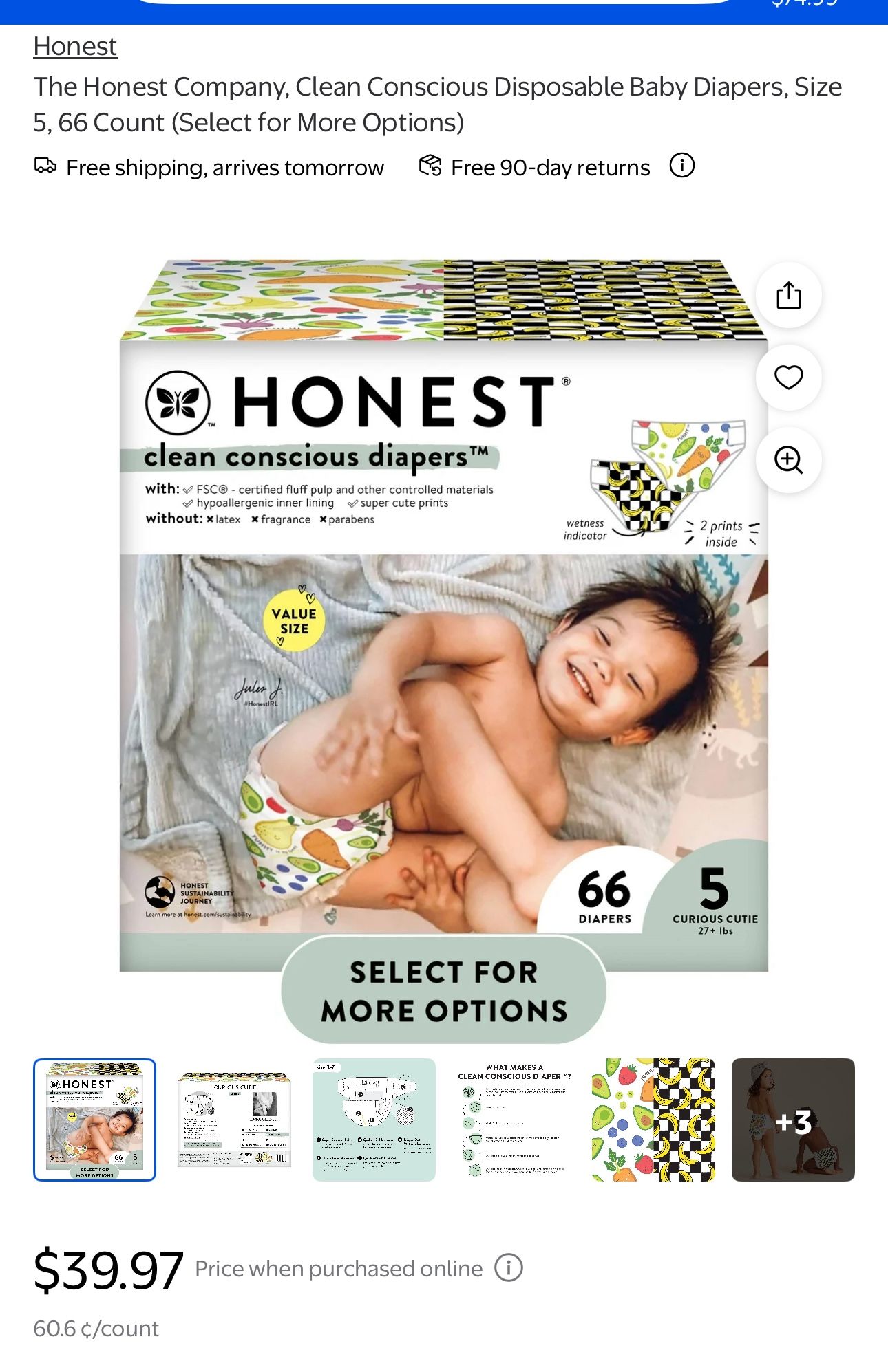 Honest Diapers size 5 (66 Count)