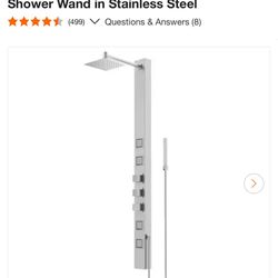 VIGO Sutton 58 in. H x 4 in. W 4-Jet Shower Panel System with Adjustable Square Head and Hand Shower Wand in Stainless Steel