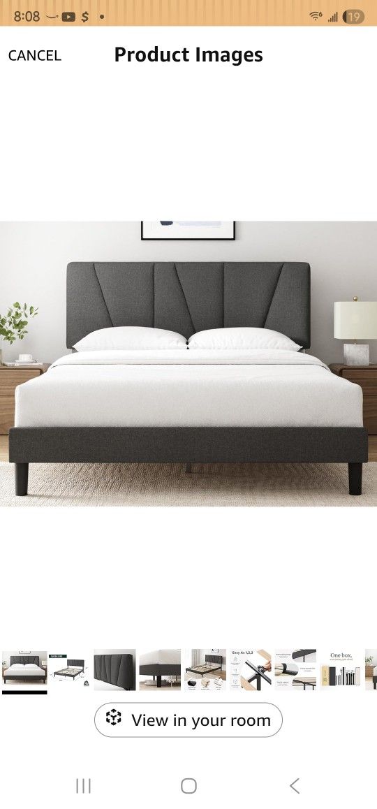 ZINUS Full Maya Upholstered Bed Frame with Asymmetric Headboard, Durable Wooden Slats, Sturdy Framework, Noise Free Sleep, No Box Spring Needed, Easy