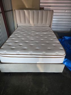 Queen Upholstered Gas Lift Storage Bed with Mattress