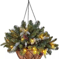 Pre-lit Artificial Christmas Hanging Basket