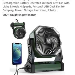 LIKE NEW: KITWLEMEN Camping Fan with LED Lantern, 20000mAh Rechargeable Battery, 4 speeds, output