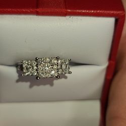 Diamond Princess Triple Halo Engagement Ring 3/4 Ct.
