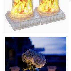 Solar Lanterns Flickering Flame Solar Lights Outdoor Retro Tabletop Lamps Decorative Lanterns Heavy Duty Waterproof Candle Mission Lights for Table, P