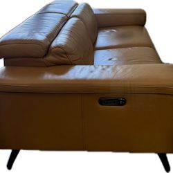 Midcentury modern style real leather power reclining sofa with usb chargers