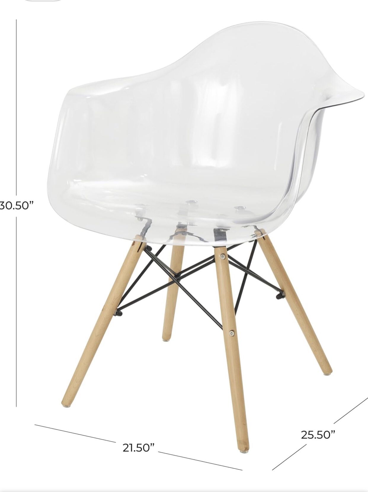 clear mid century modern Eiffel style acrylic accent chair with wood legs