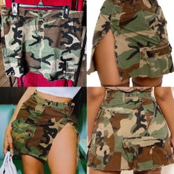 KANSOON High Waist Camo Cargo Skirt (Located In Woonsocket, RI)