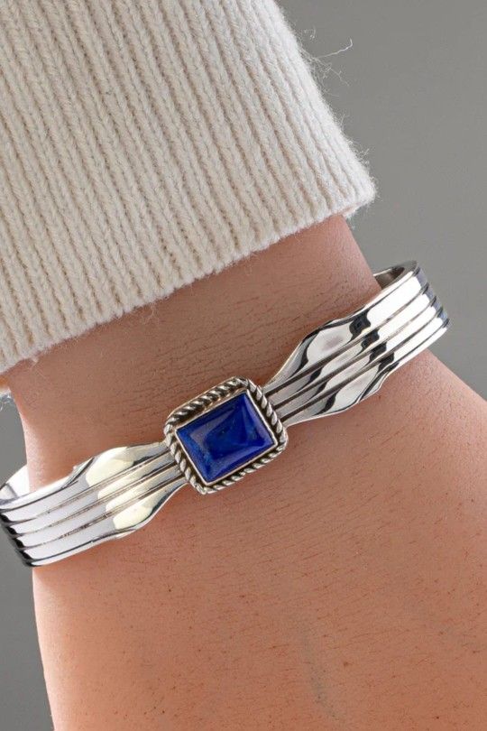 Navajo J. Begay Sterling Silver Lapis Bracelet