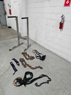 Gym Equipment Lot with Dip Stand and Chains