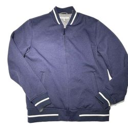 Vince Camuto Jacket Mens Medium Blue Varsity Bomber Horizontal Ribbed