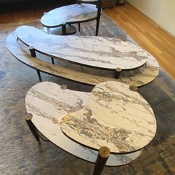Vintage Atomic Mid-Century Modern Two-Tier Biomorphic Coffee Table 1950s, with two matching Three tier end tables 