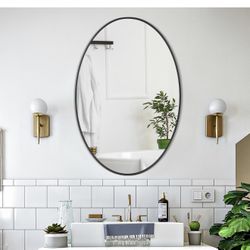 Oval Mirror 24x36 Black Bathroom Mirror Stainless Steel Metal Frame Vanity Mirror Wall Mount Mirror for Entryway Bedroom Bathroom Living Room