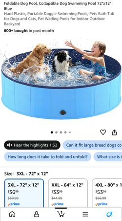 Foldable Dog Pool, Collapsible Dog Swimming Pool 72"x12" Blue