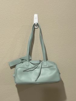 Women’s Blue Solid Pebbled Satchel Top Handle Zip, Strap Silver Hardware