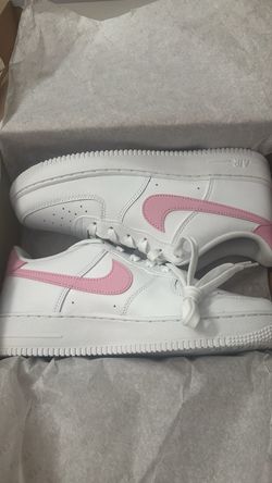 Size 7 Nike Air Force 1 White Pink Swoosh Sneakers