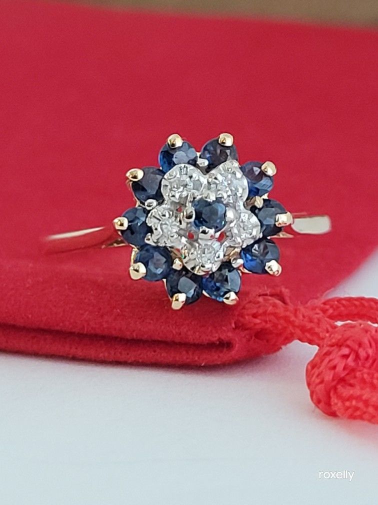 ❤️10k Size 8.25 Beautiful Solid Yellow Gold Sapphires and Diamonds Ring!/ Anillo de Oro con Diamantes y Zafiros! 👌🎁Post Tags: 10k 14k
