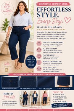 Belle By Kim Gravel Pull On Jeans Size 32W
