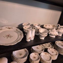 Johann Haviland Moss Rose Full 8pc China Dining Set w/ Serving Dishes & Extra Pieces