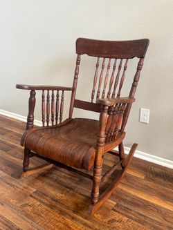 Antique Wooden Rocking Chair Spindle Nursing Scooped Seat Wood