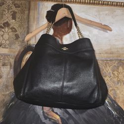 Coach Lexy Black Pebbled Leather Purse Shoulder Bag Hobo