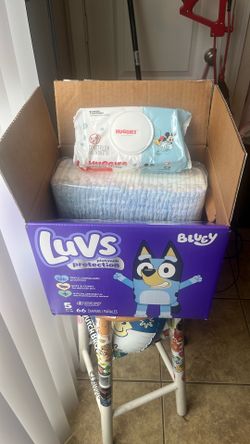 1/2 Box Size 5 Luvs Diapers & Pack Of Baby Wipes