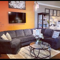 Ashley Furniture Slate Eltmann Sectional Couch With Cuddler ✅ Best Quality 💯 Brand New 👍