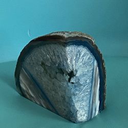 Royale Minerals Agate Geode Bookend Silver Electroplated 5lbs