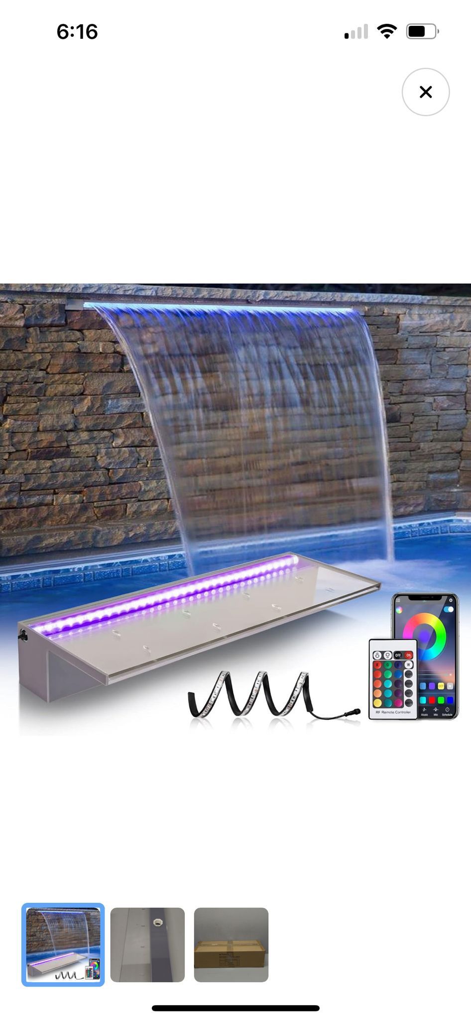 PONDO 24" APP Pool Waterfall with 16 Colors LED Lights, Acrylic Pond Fountain Set for Outdoor Decorations, Patio Waterfall Spillway Kit on The Wall fo