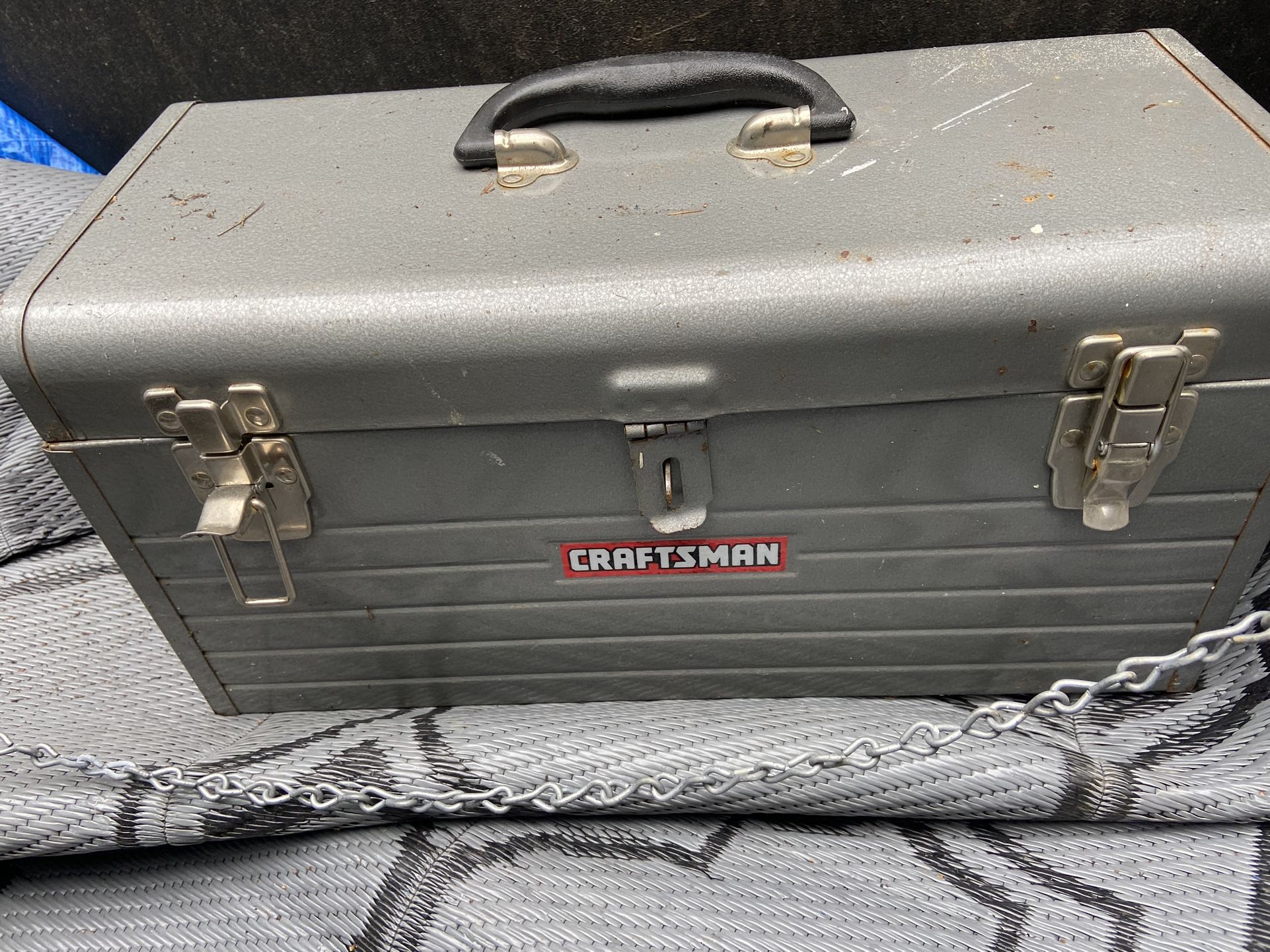 Vintage Craftsman Sears Metal Tool Box Chest With Tray Drawer Toolbox Grey USA