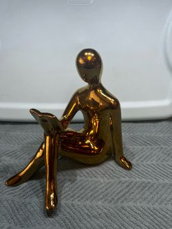 Gold Ceramic Abstract Figure Reading Sculpture