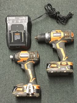 RIDGID 18v Lithium Ion 2-pc Tool Kit 1/2” Drill and Impact